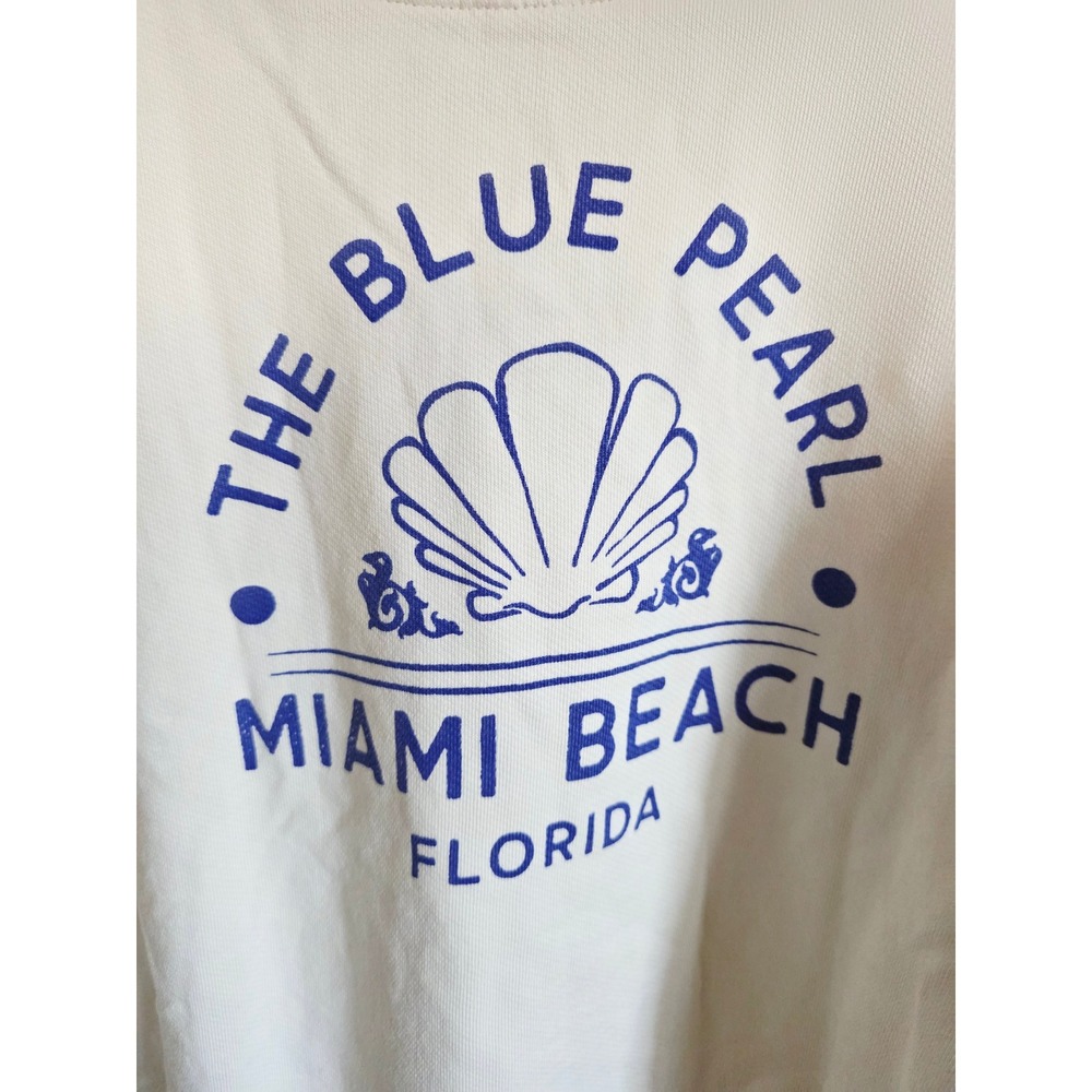 Maeve Anthropologie XL Blue Pearl Miami Beach Florida‎ Graphic Sweatshirt Cream - Picture 6 of 10